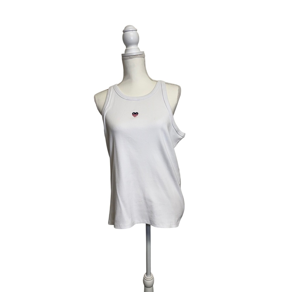 Lucky Brand Women's White Embroidered Heart American Flag Tank Top Size XXL